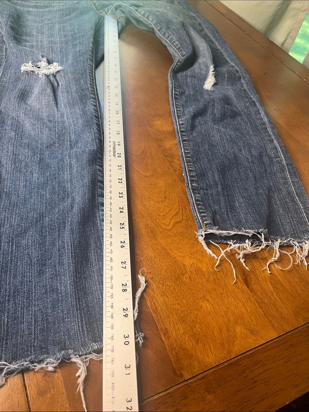 LOFT Original Straight Distressed Dark Blue Cropped Jeans with Frayed Hem - Picture 7 of 9